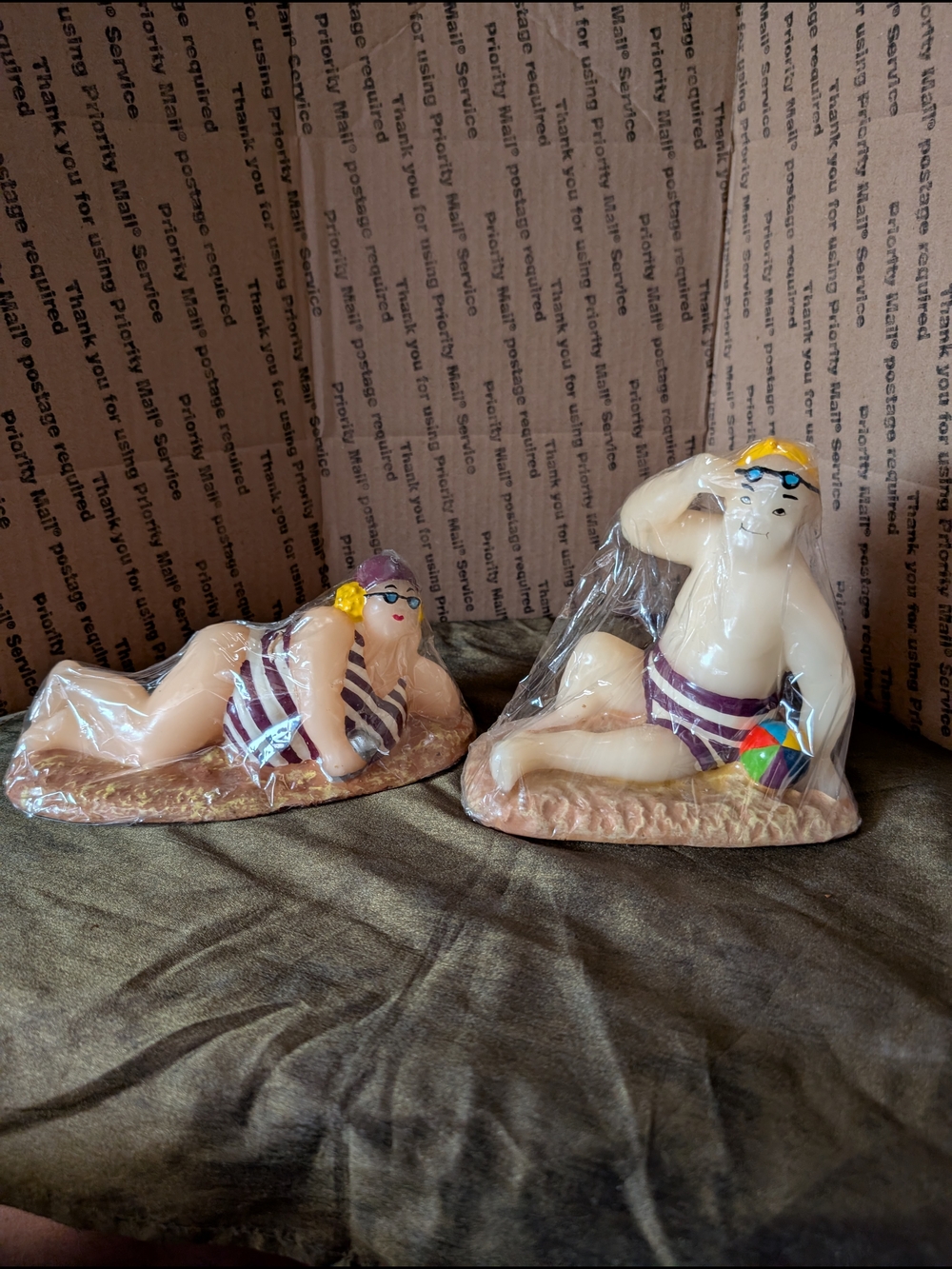 Whimsical Beach Couple Candle Set - Purple Striped Swimwear